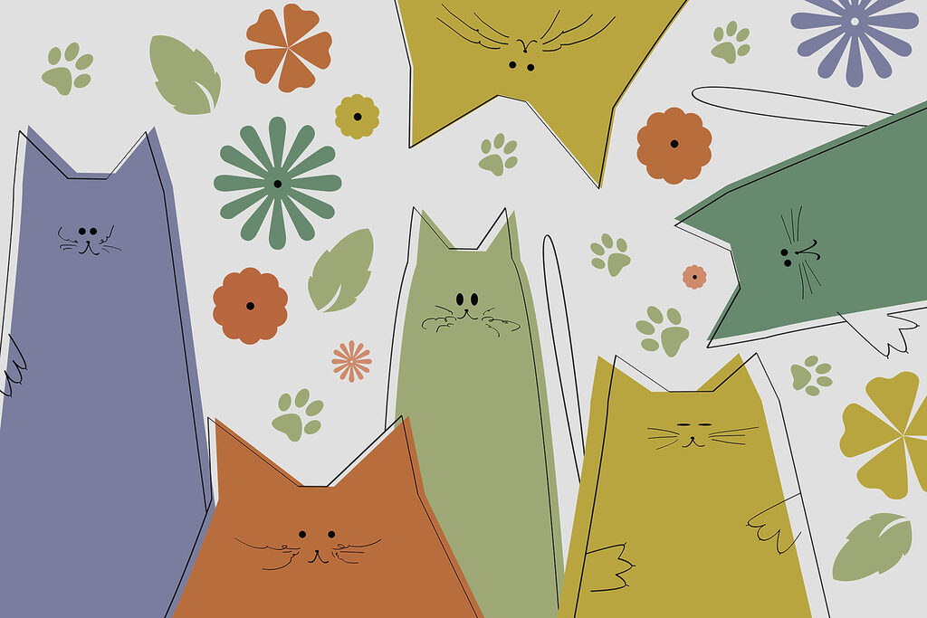 Gatos entre flores — design completo