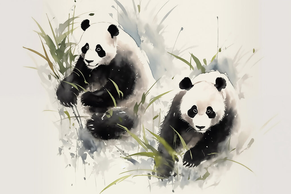 Dois pandas entre bambu — design completo
