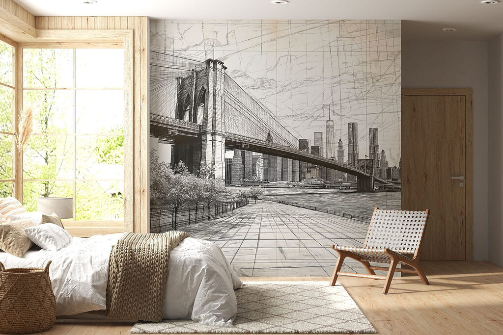 Ponte para a cidade num interior