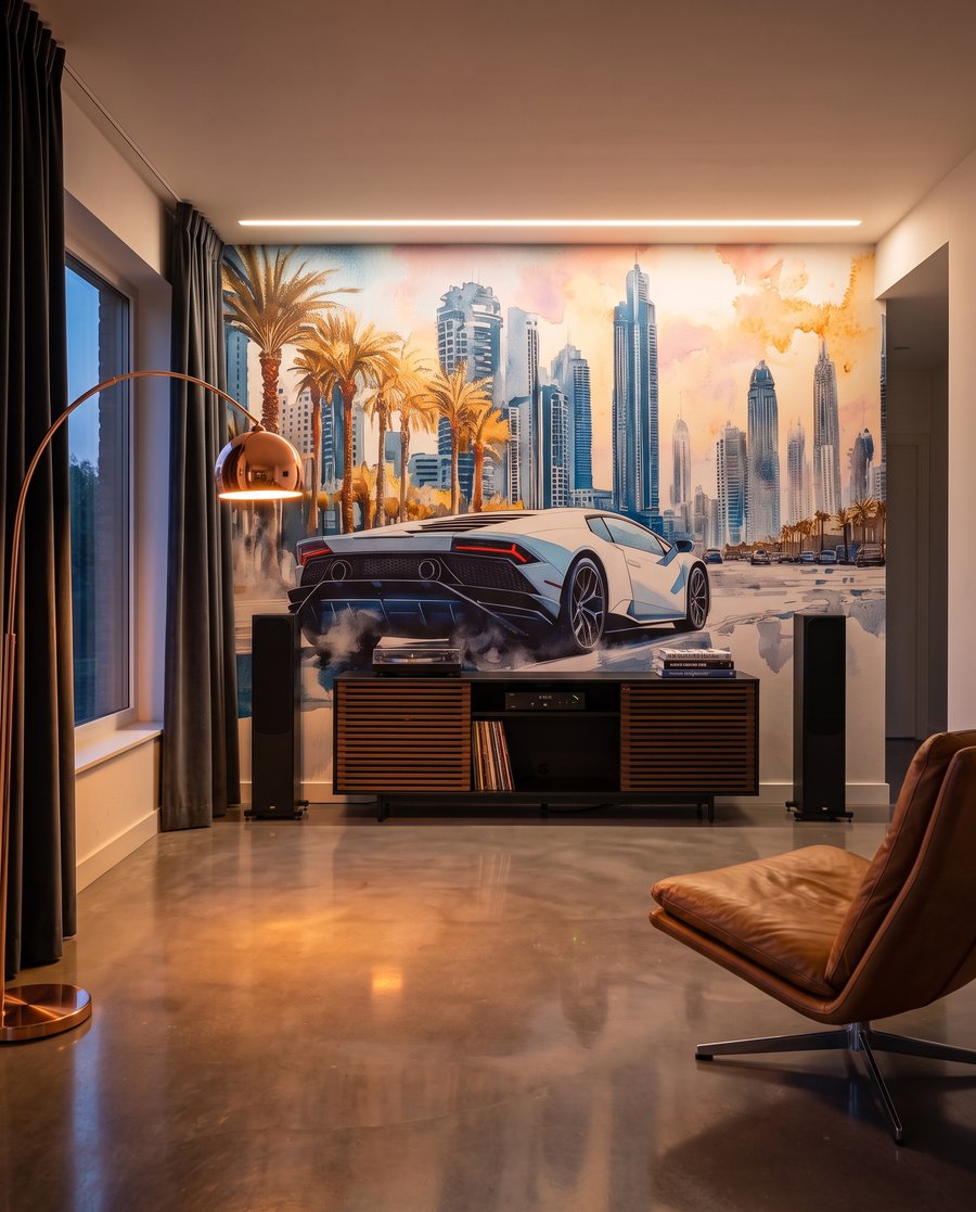 Carro branco entre torres — interior 2