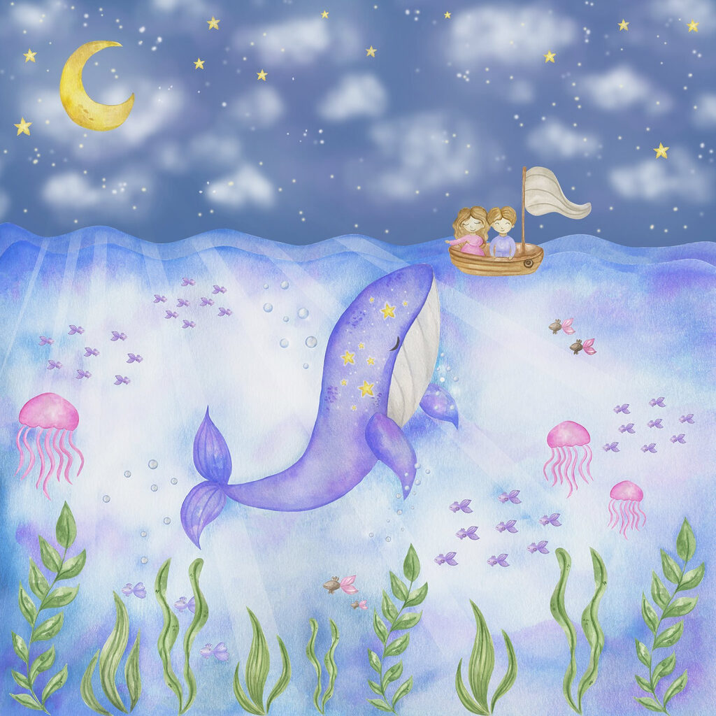 Baleia sob a lua — design completo
