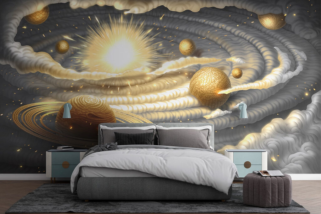 Planetas dourados entre nuvens — interior 2
