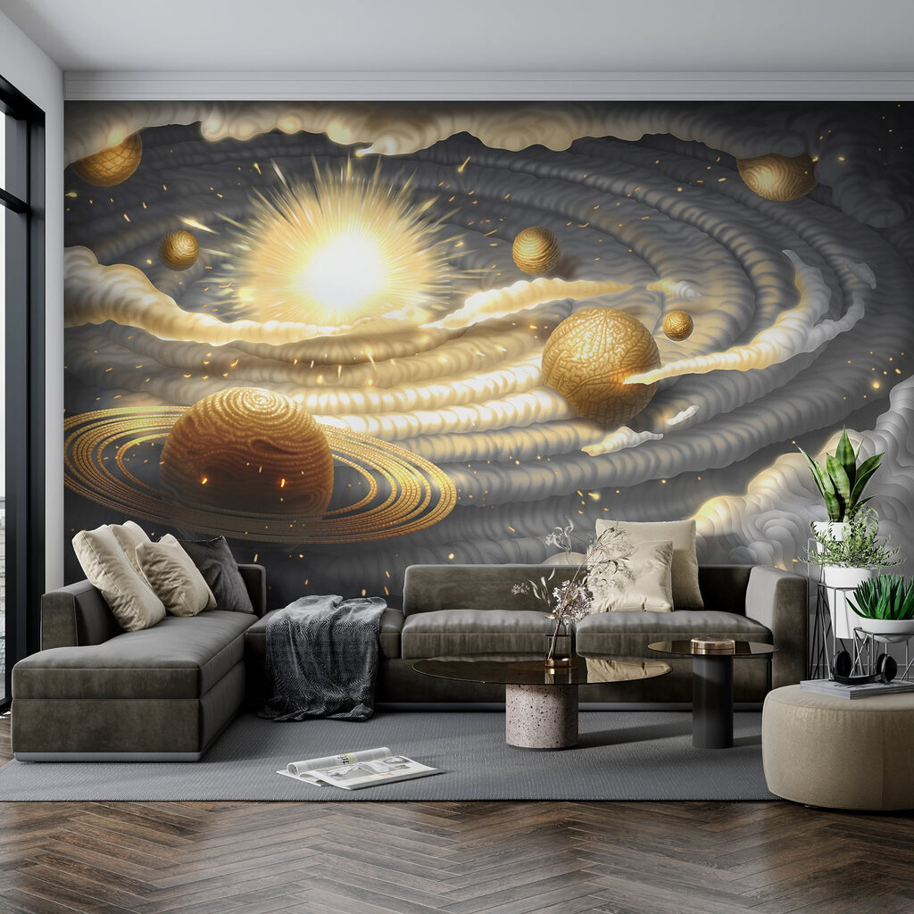 Planetas dourados entre nuvens — interior 3