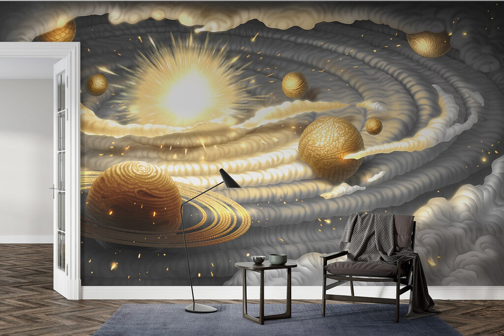 Planetas dourados entre nuvens — interior 4