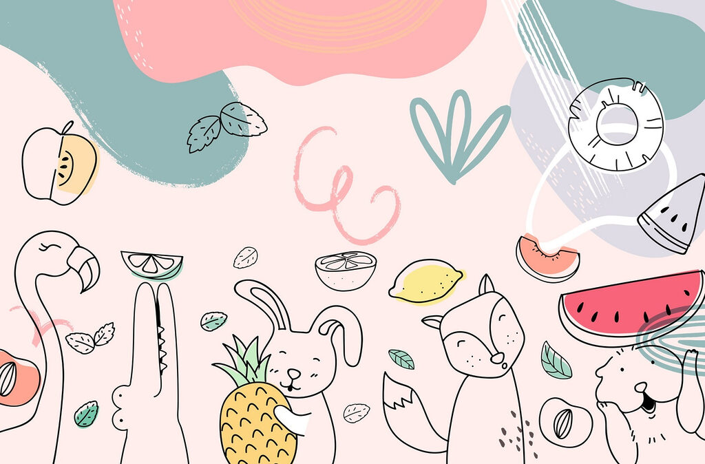 Frutos em traços alegres — design completo