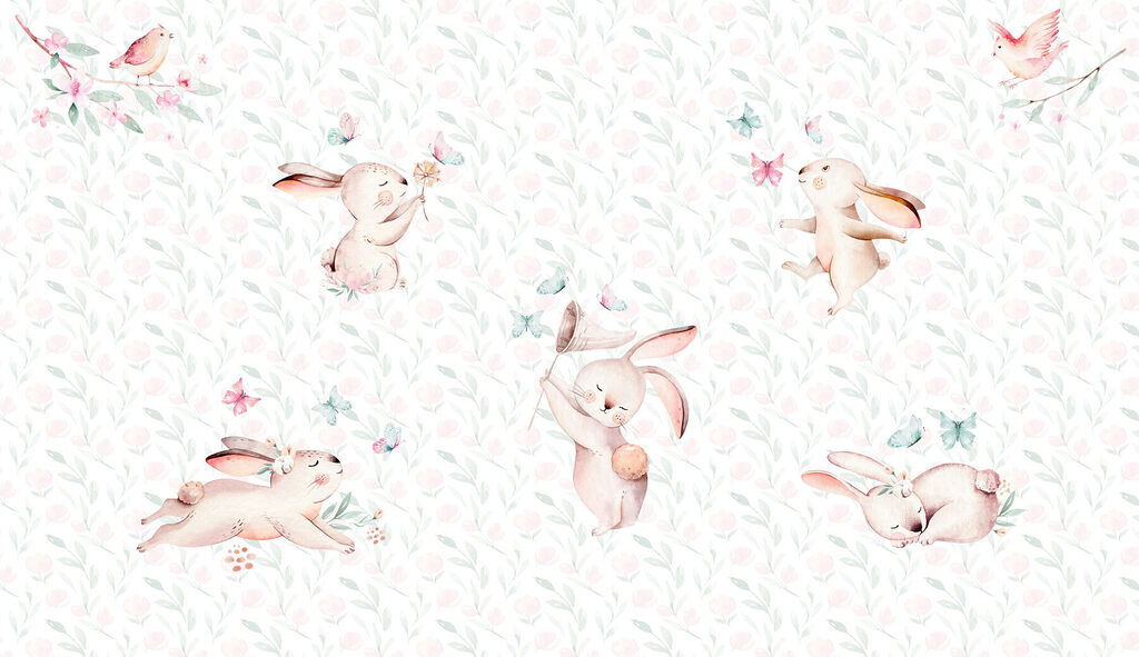 Coelhinhos entre flores — design completo