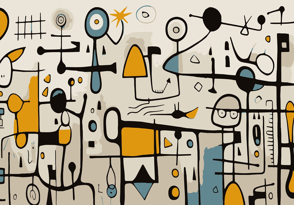 Figuras lineares em ocre — design completo
