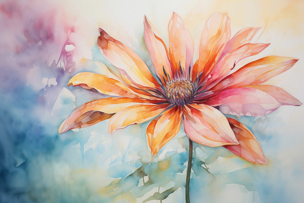 Flor laranja em aguarela — design completo