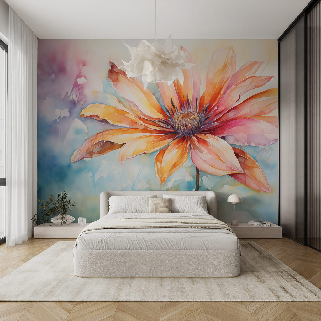 Flor laranja em aguarela — interior 1