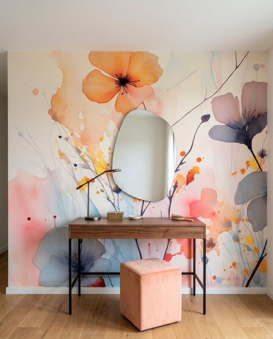 Flores em manchas soltas num interior