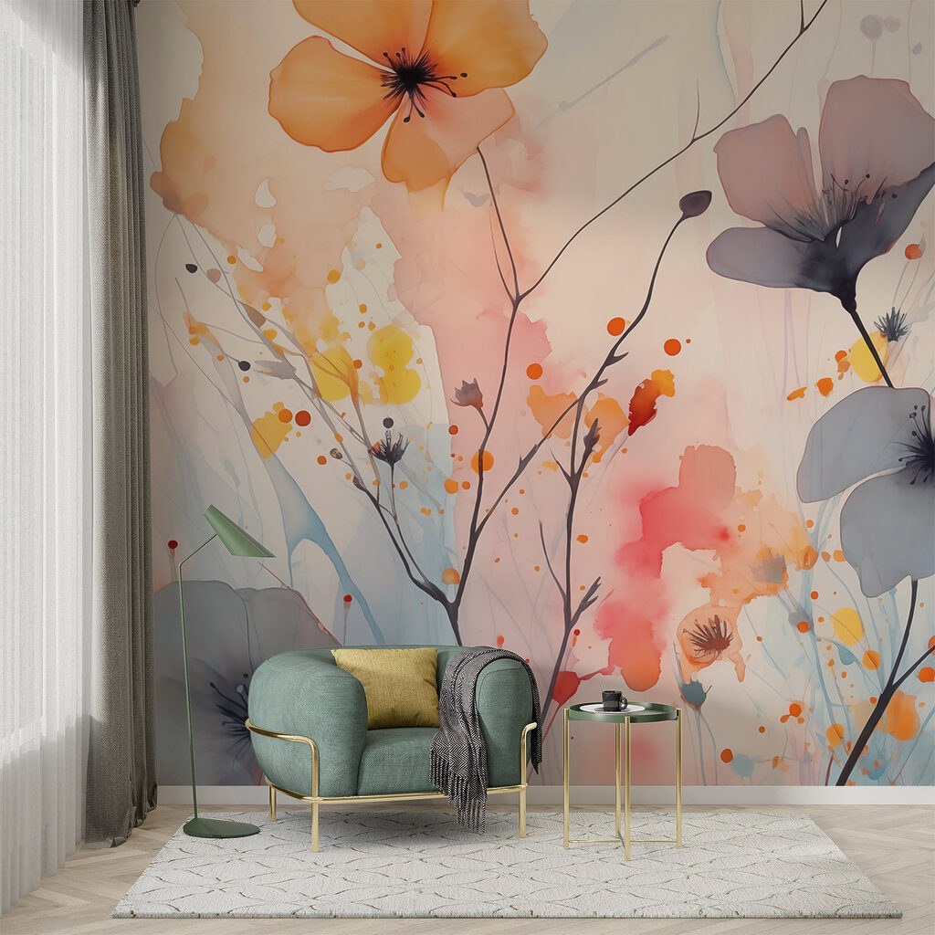 Flores em manchas soltas num interior