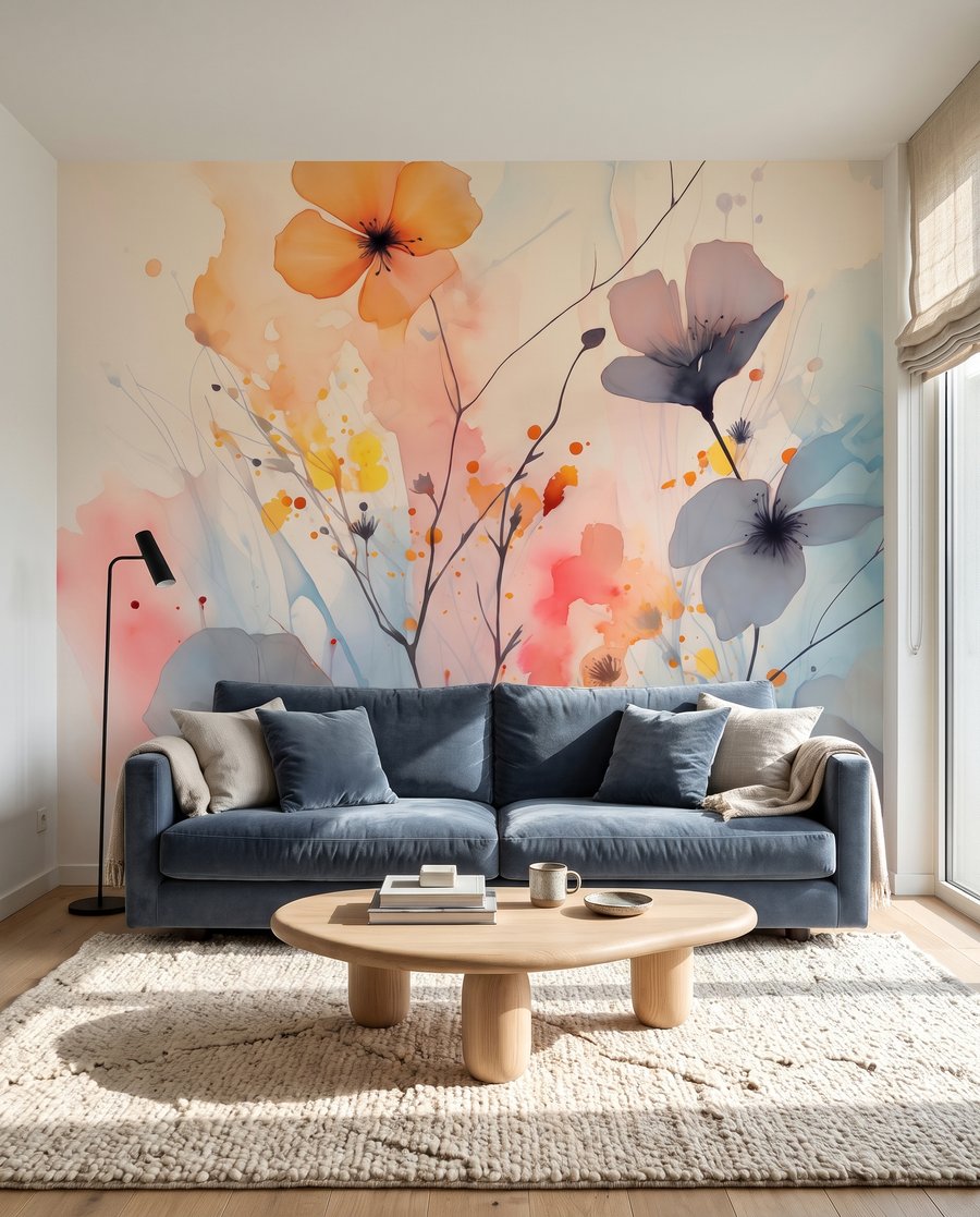 Flores em manchas soltas num interior