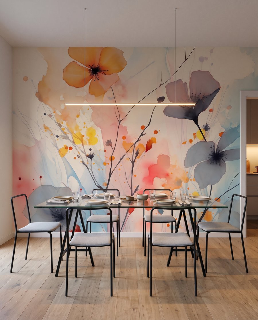 Flores em manchas soltas num interior