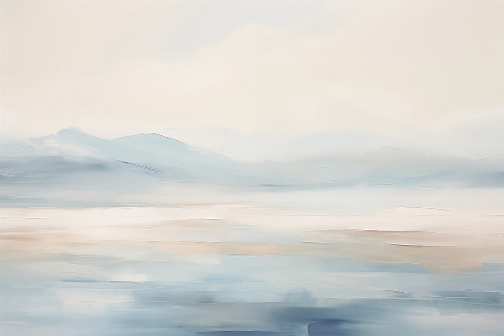 Água sob horizonte pastel — design completo