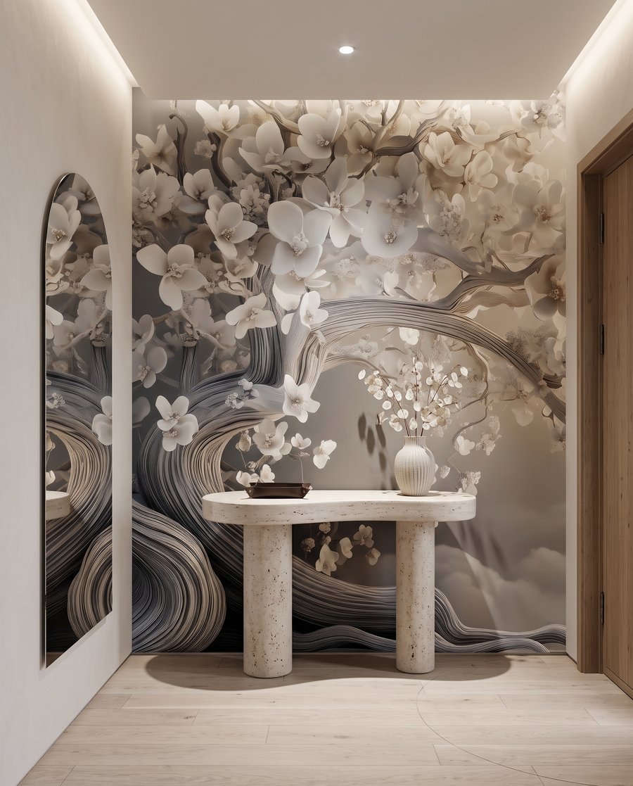 Árvore florida sobre ondas — interior 7