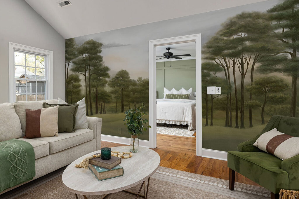 Pinheiros em colinas verdes — interior 2