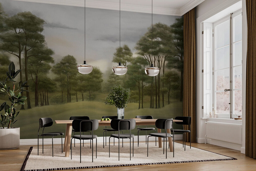 Pinheiros em colinas verdes — interior 4