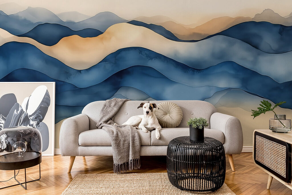 Faixas azuis com areia — interior 4