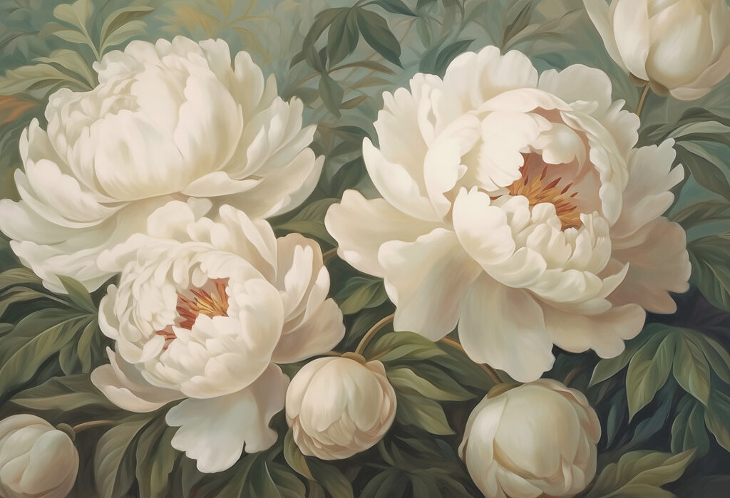 Flores creme sobre verde-acinzentado — design completo