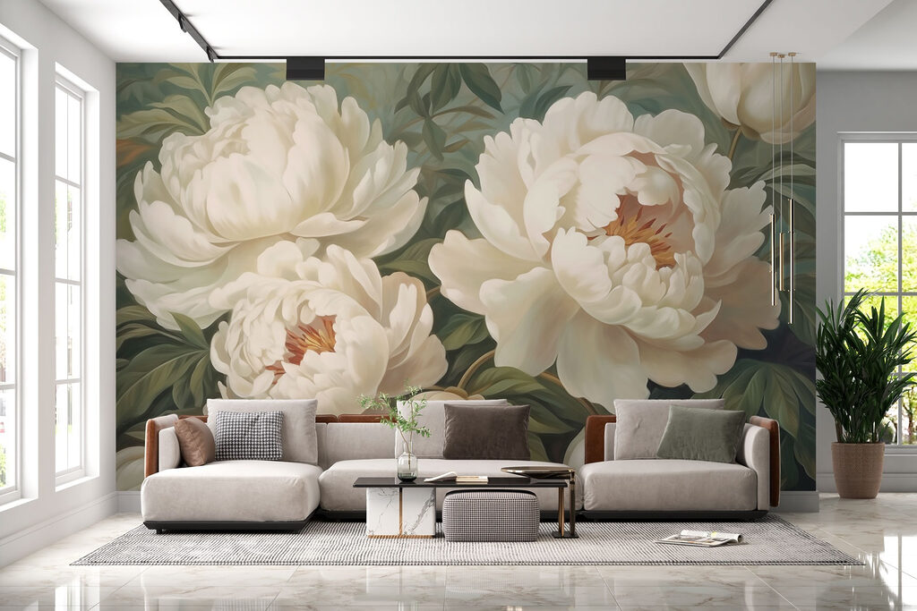 Flores creme sobre verde-acinzentado — interior 3
