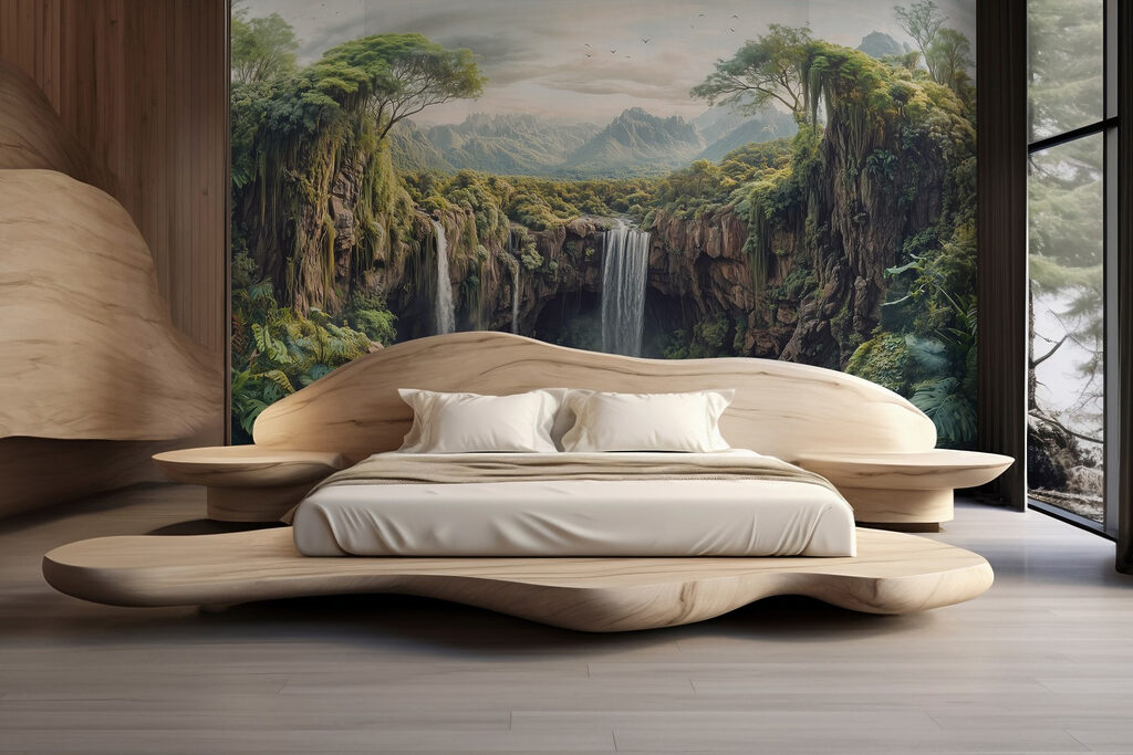 Cascata entre rochas arborizadas — interior 1