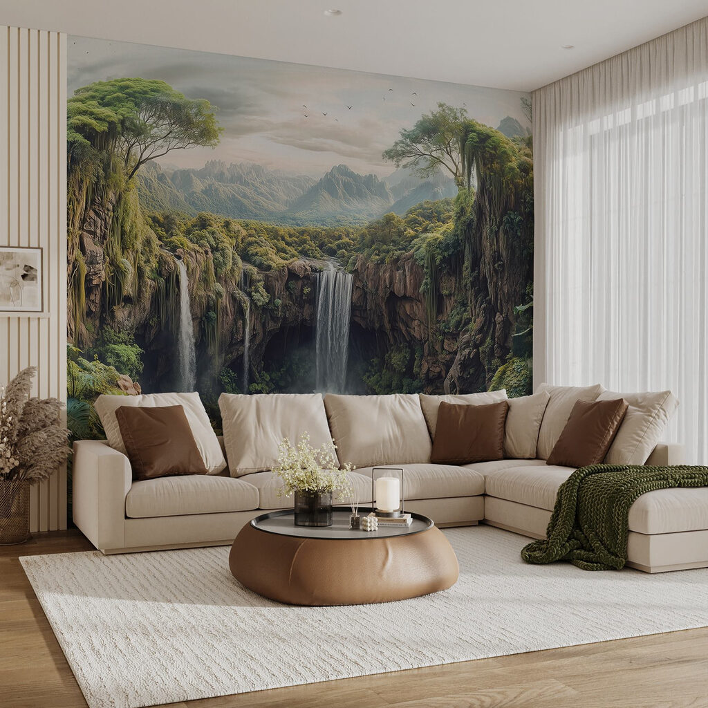 Cascata entre rochas arborizadas — interior 2