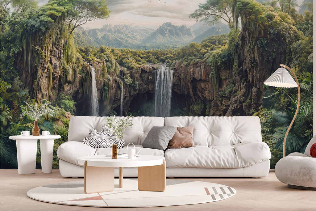Cascata entre rochas arborizadas — interior 3