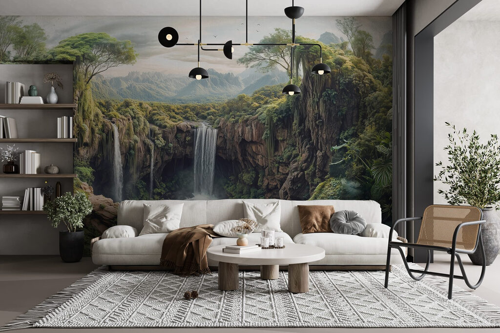 Cascata entre rochas arborizadas — interior 4