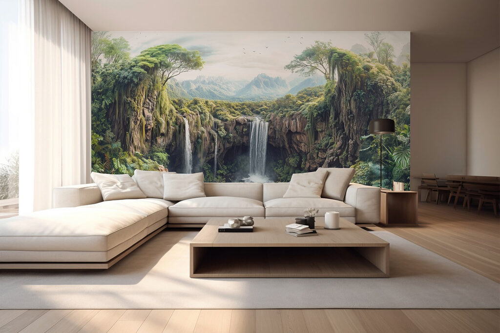 Cascata entre rochas arborizadas — interior 5