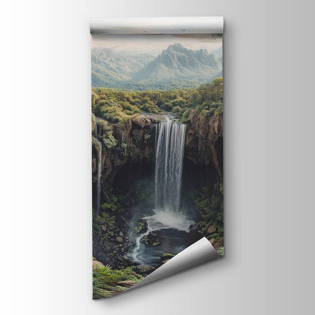 Cascata entre rochas arborizadas — vista do produto
