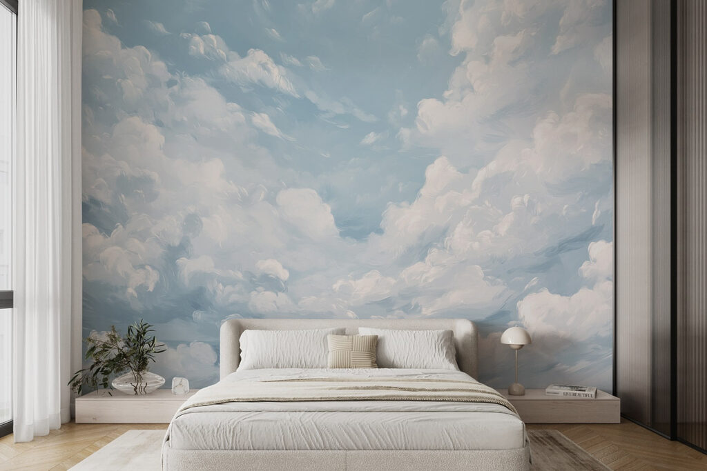 Nuvens em céu azul-claro num interior
