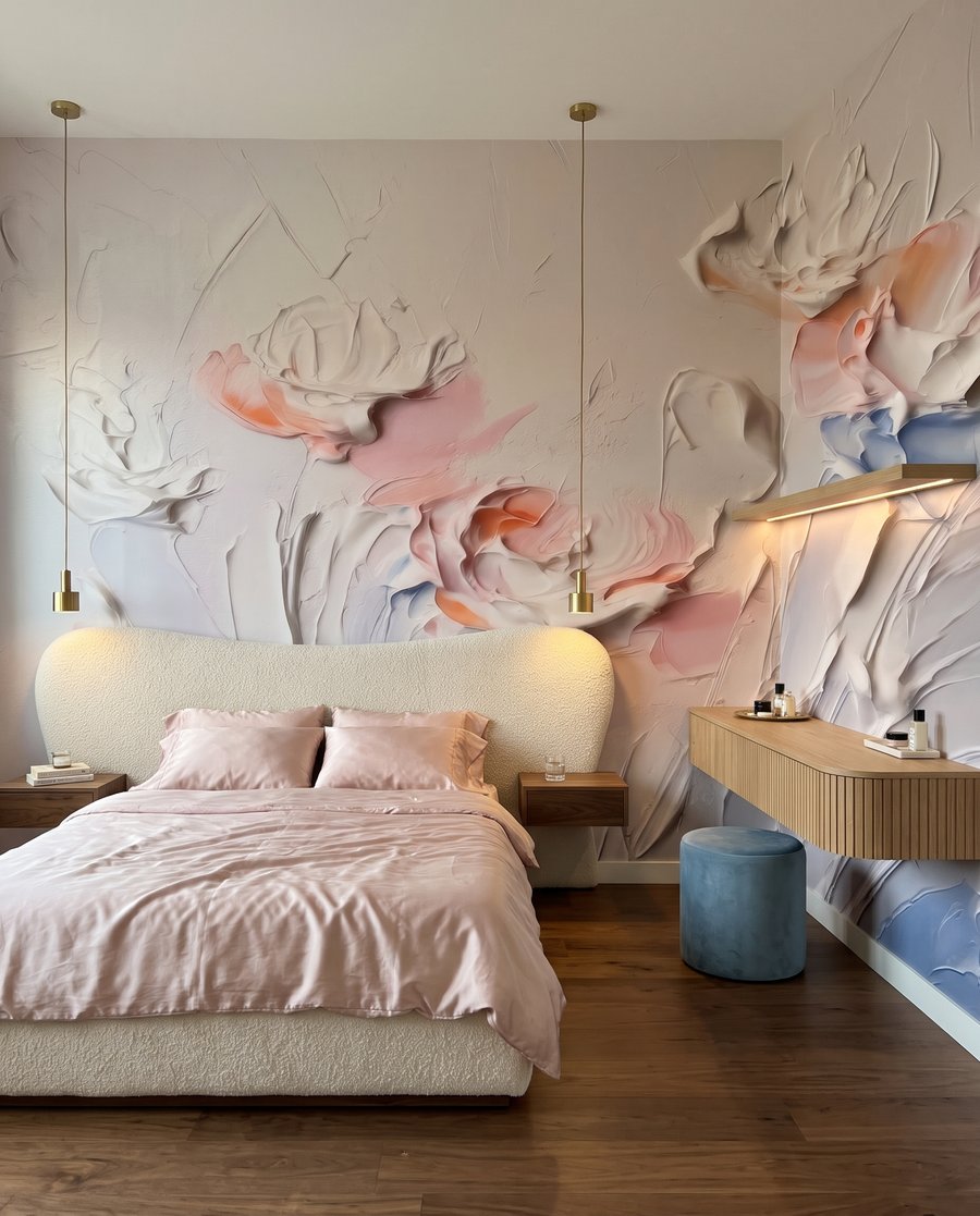 Flores cor-de-rosa em pinceladas — interior 1