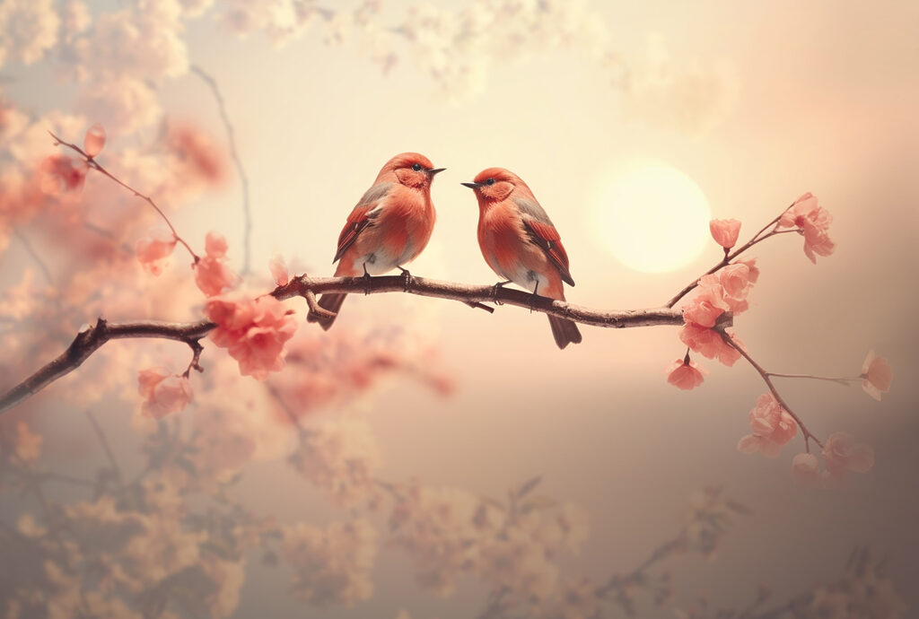Aves ao entardecer — design completo