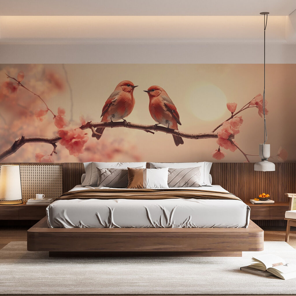 Aves ao entardecer num interior