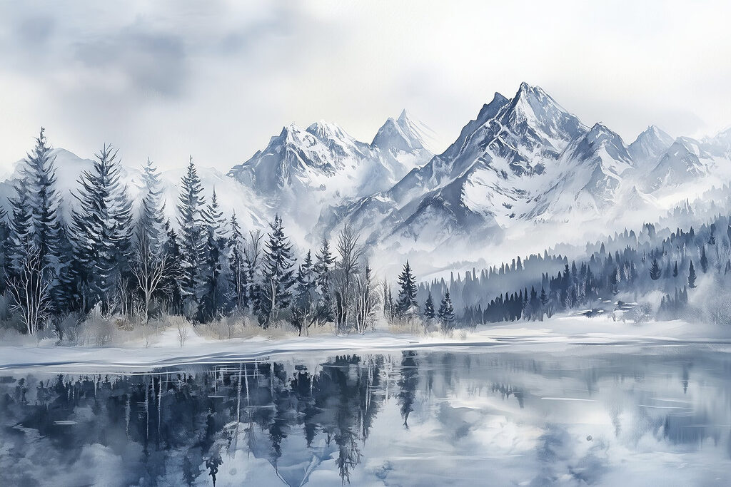 Bosque refletido no inverno — design completo