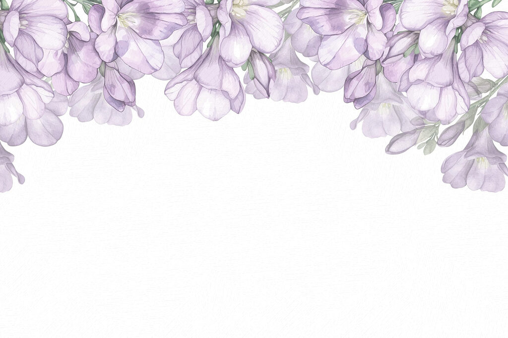 Flores lilás no topo — design completo