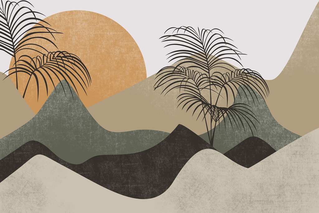 Palmeiras e sol ocre — design completo