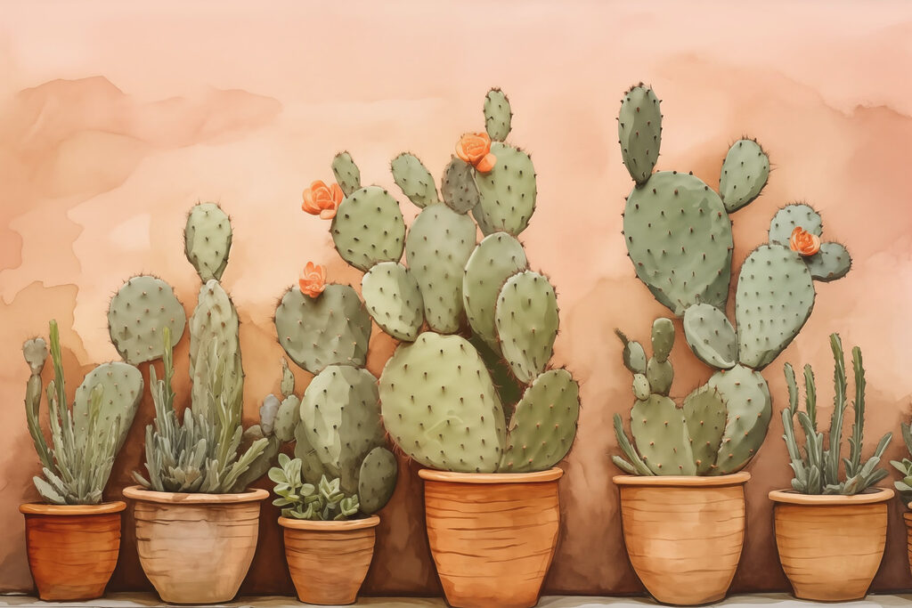 Cactos sobre pêssego suave — design completo