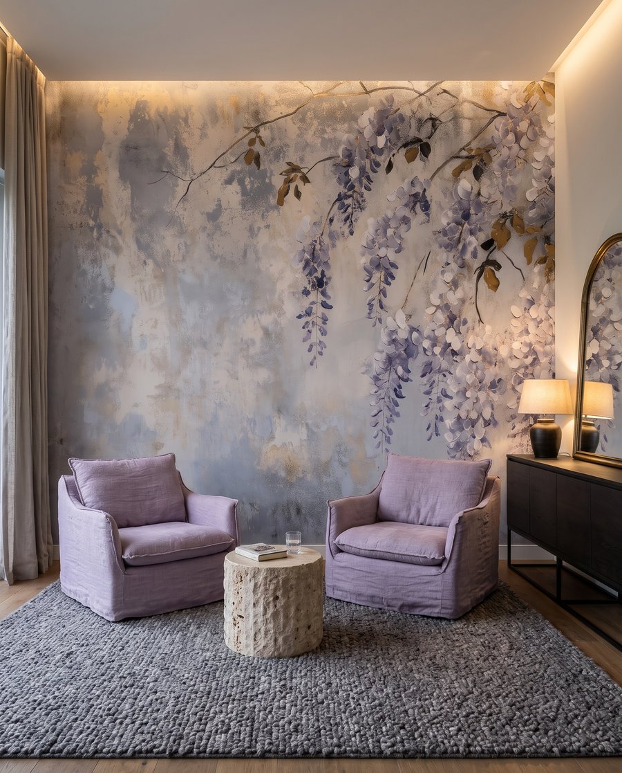 Flores lilás sobre patina — interior 3