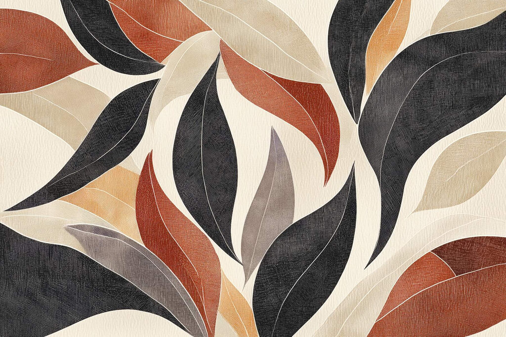 Folhas pretas e terracota — design completo