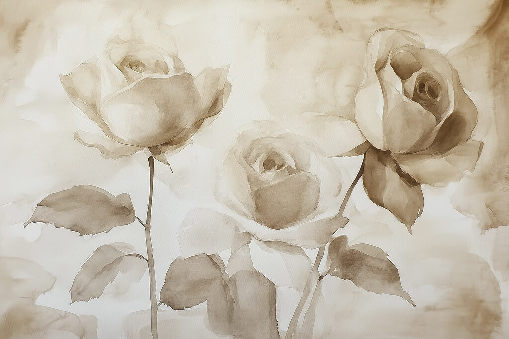 Três rosas em sépia — design completo