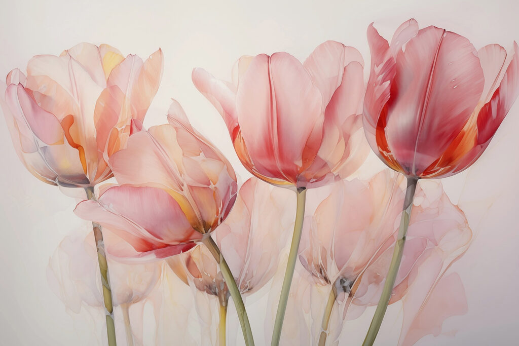 Tulipas rosa transparentes — design completo