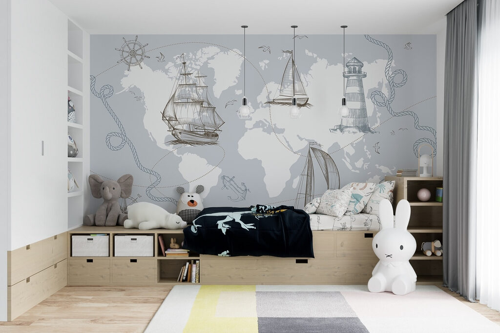 Mapa-múndi com navios — interior 1