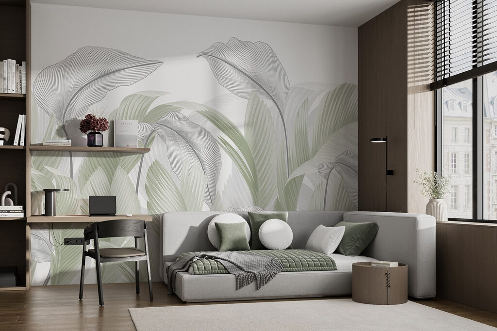 Folhas enroladas em azul-claro — interior 1