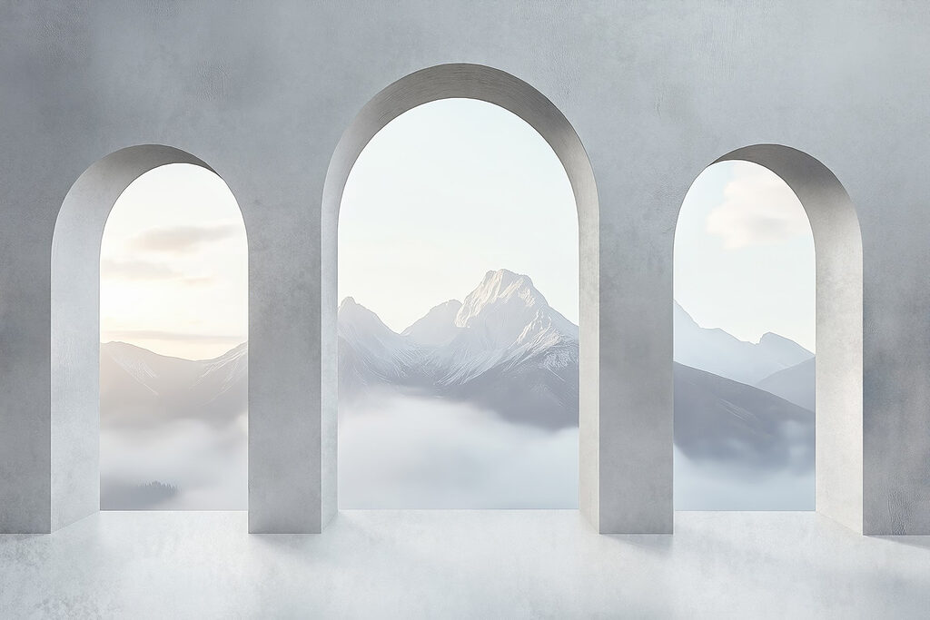 Montanhas através de arcos — design completo