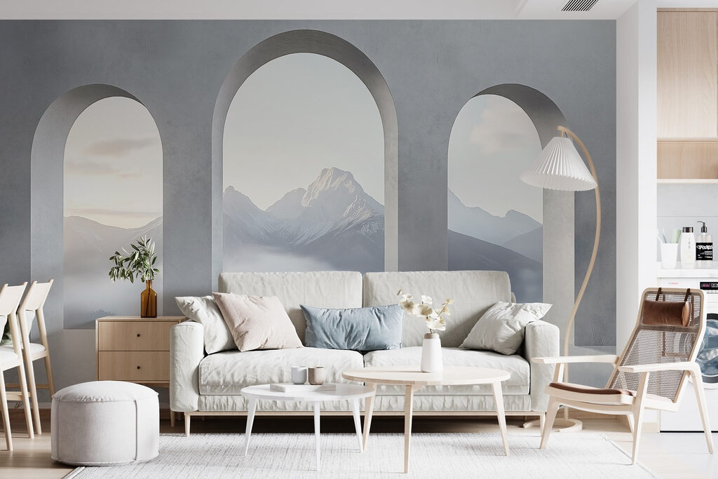 Montanhas através de arcos — interior 1