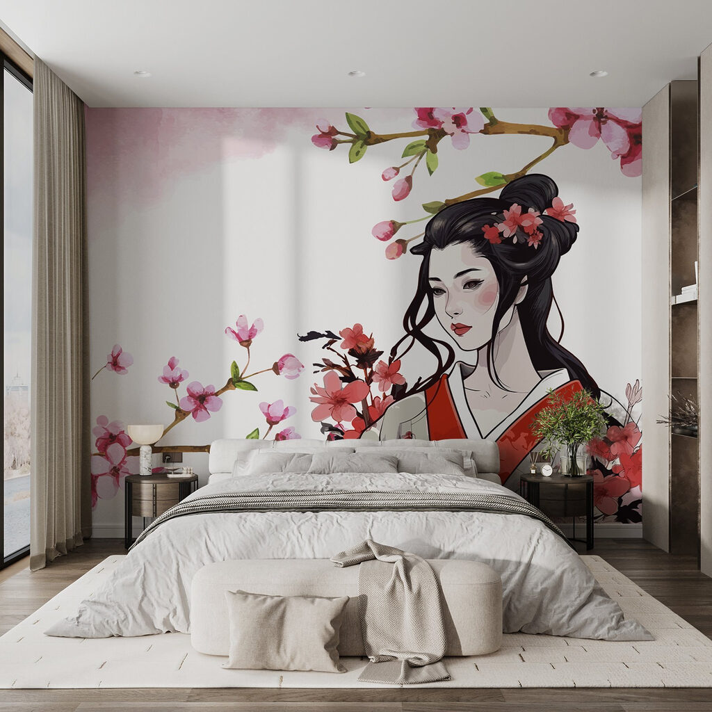Mulher entre flores cor-de-rosa — interior 1