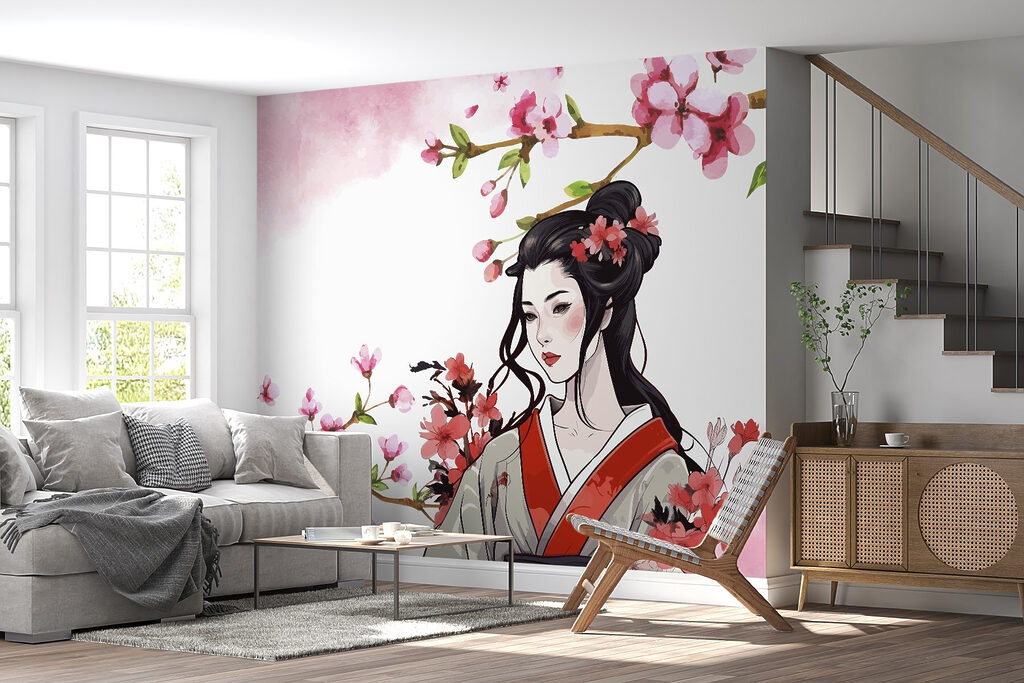 Mulher entre flores cor-de-rosa — interior 2