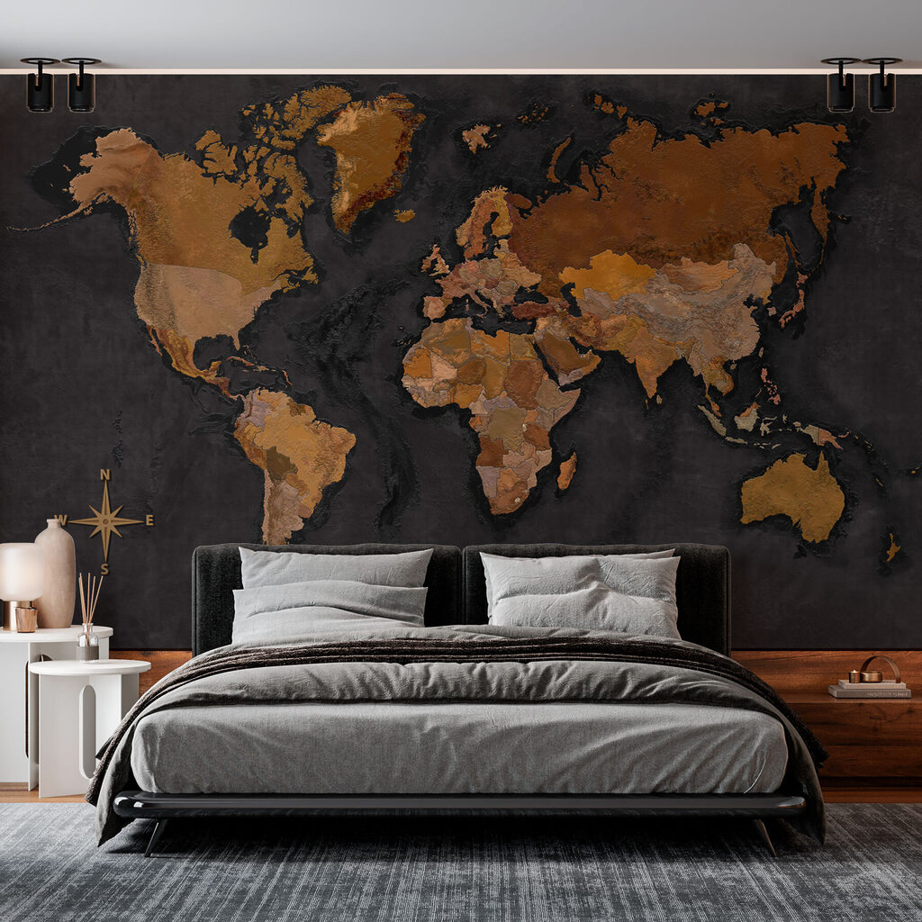 Mapa-múndi com brilho metálico — interior 1