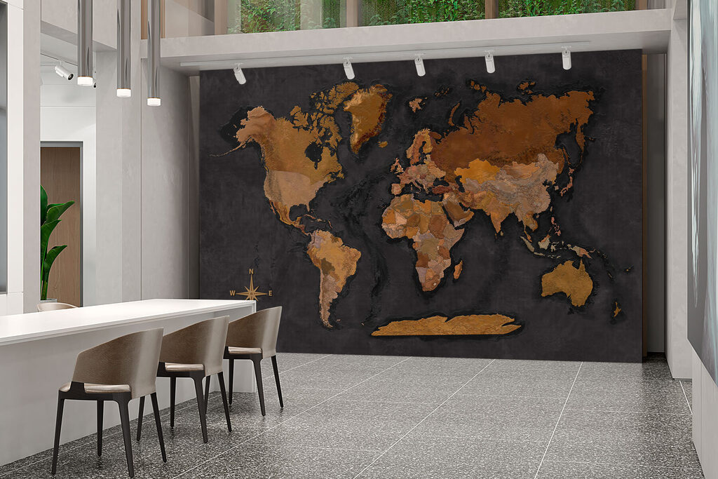 Mapa-múndi com brilho metálico — interior 3